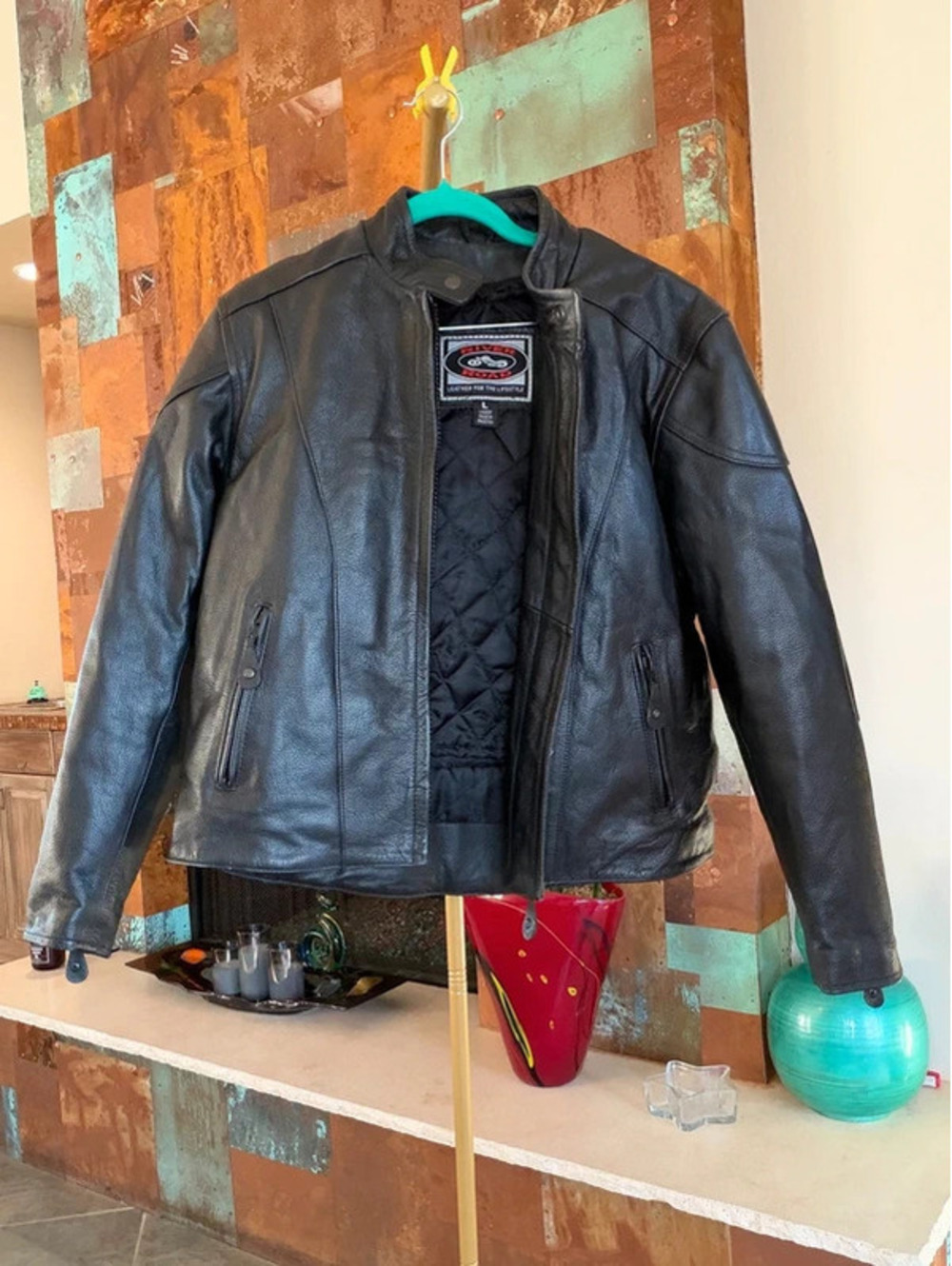 River Road Black Leather Motorcycle Biker Jacket Ladies L